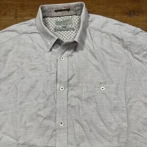 Ted Baker Button Up Shirt Mens L Purple Short Sleeve Linen Cotton Blend Designer